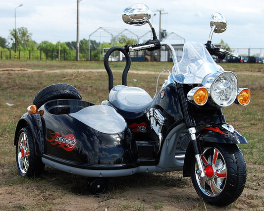 Harley Style 12V Electric Ride On Motorbike with Side Car Black