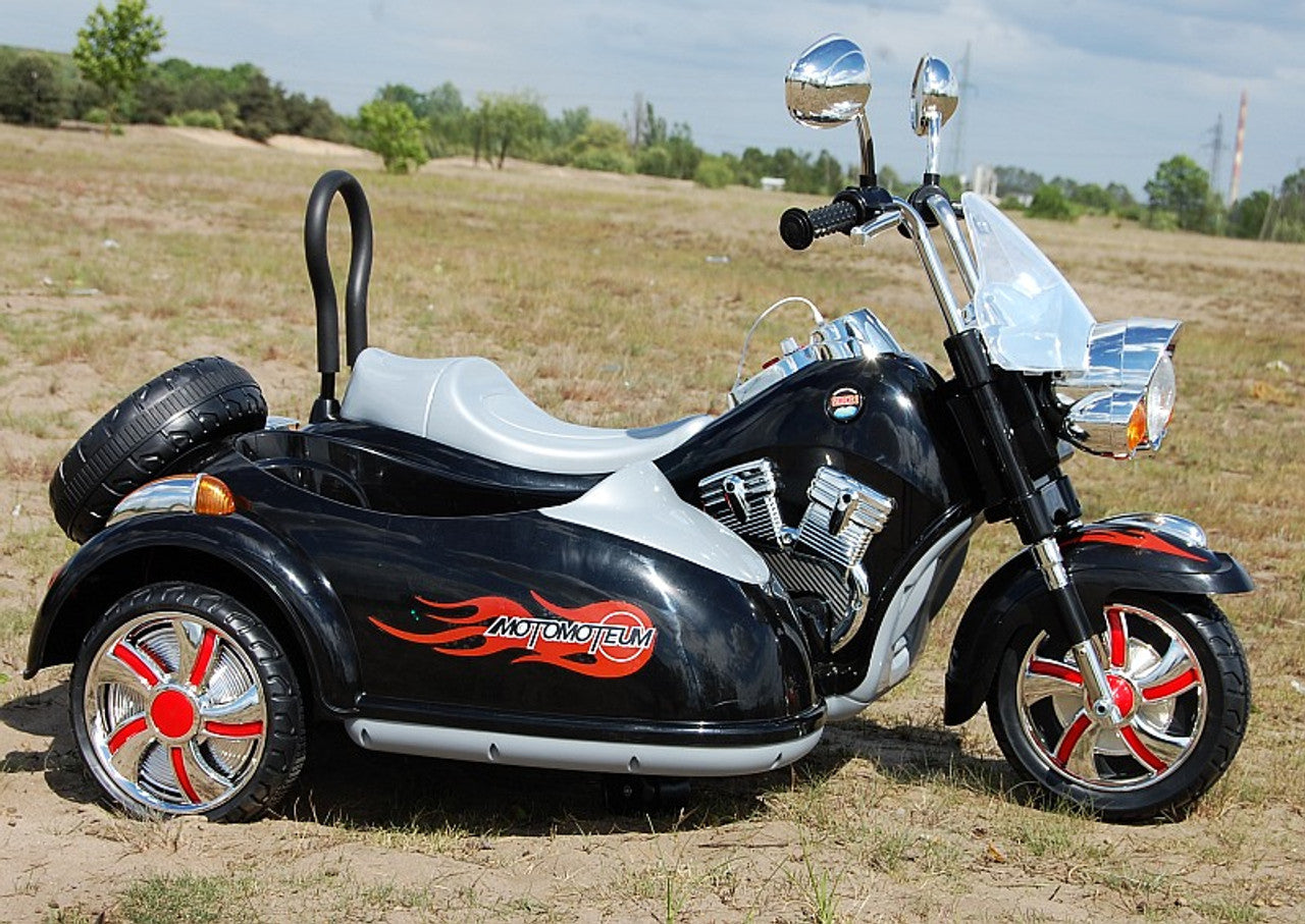 Harley Style 12V Electric Ride On Motorbike with Side Car Black