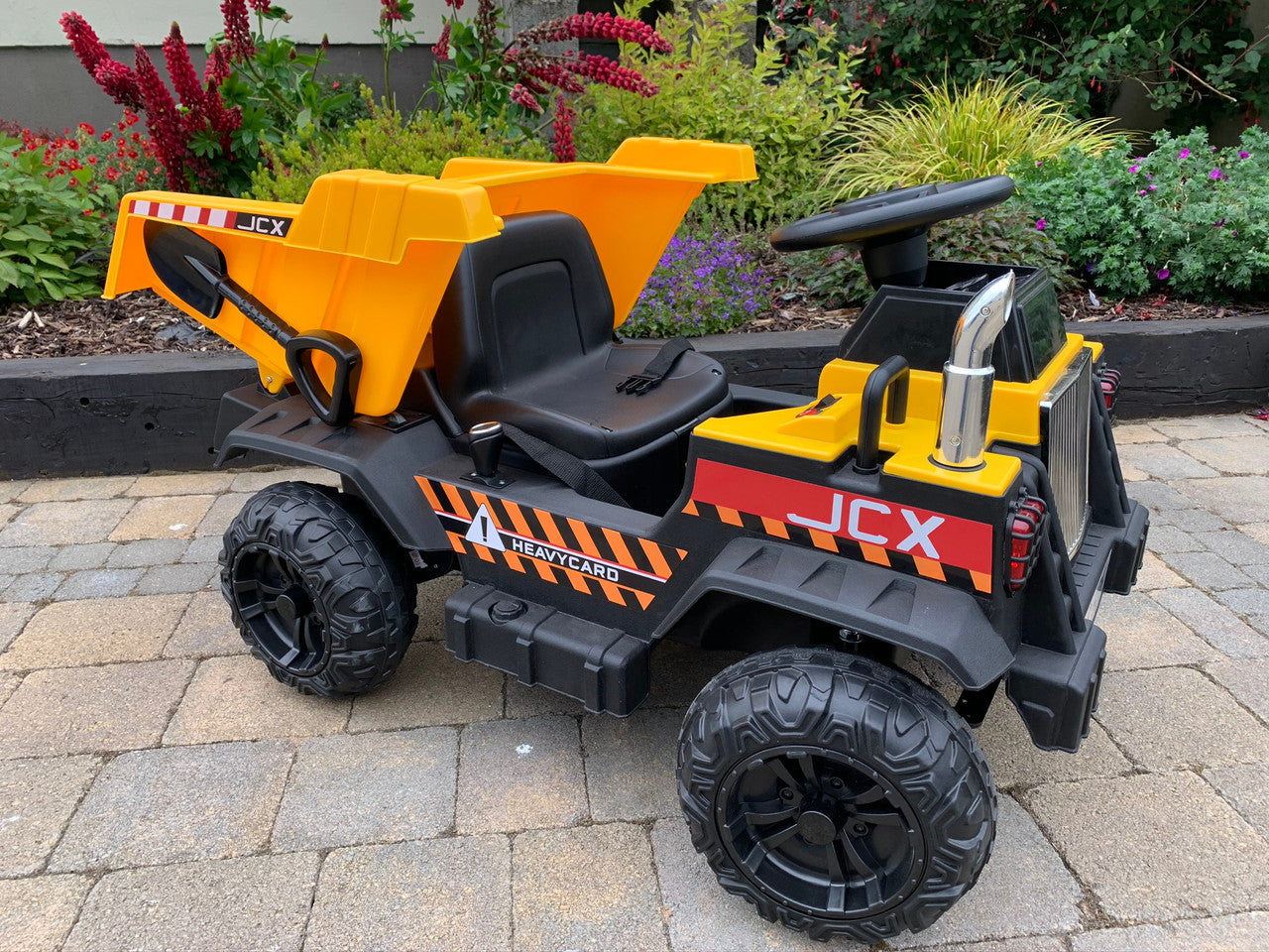 JCX 12V Electric Ride-On Hydraulic Loader Dumper in Yellow