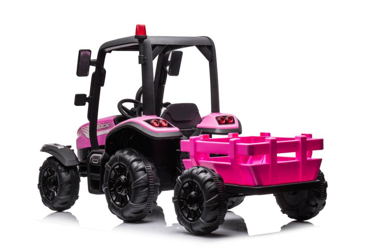 AgriPow 24V Electric Ride-On Tractor with Trailer in Pink