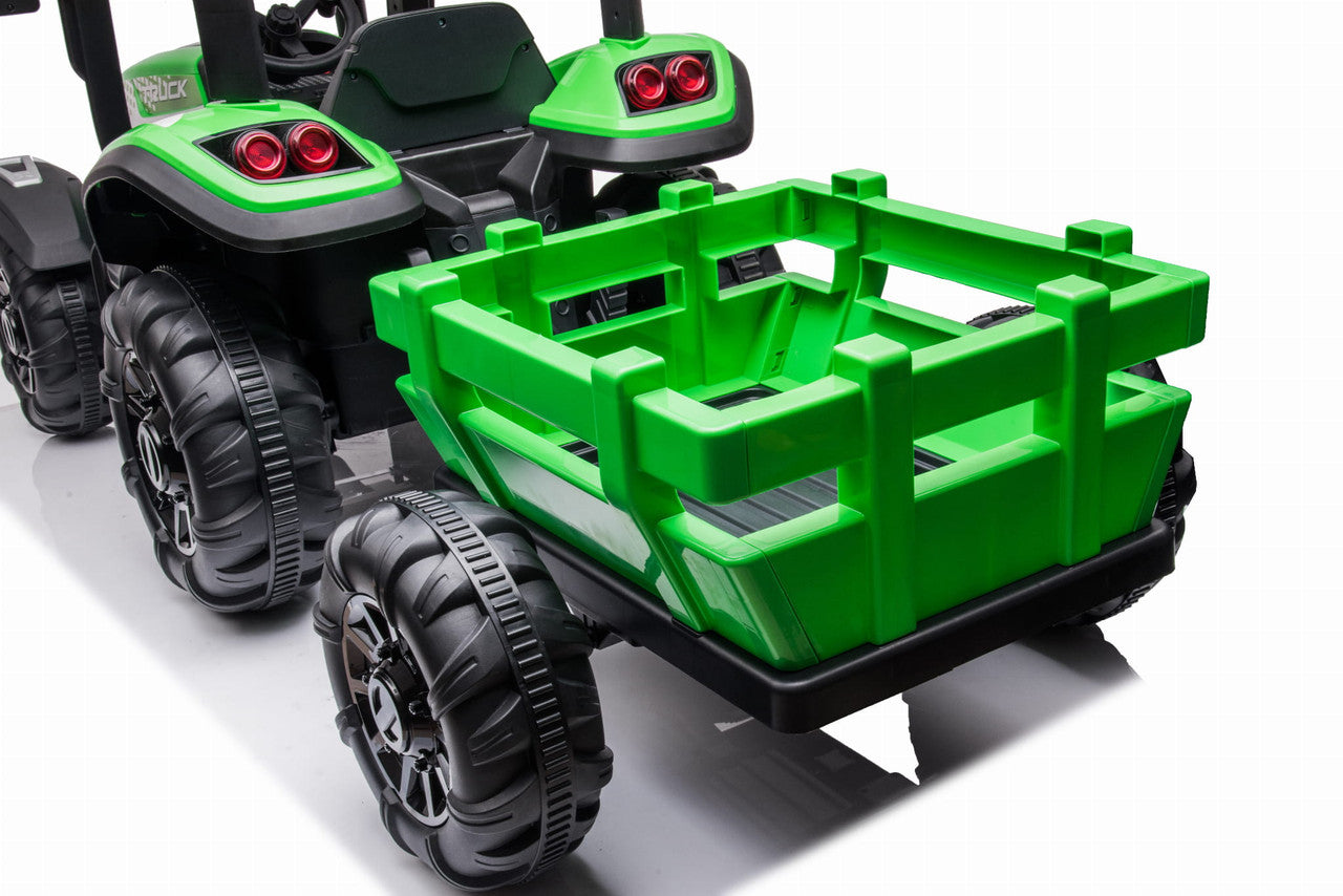 AgriPow 24V Electric Ride-On Tractor with Trailer in Green