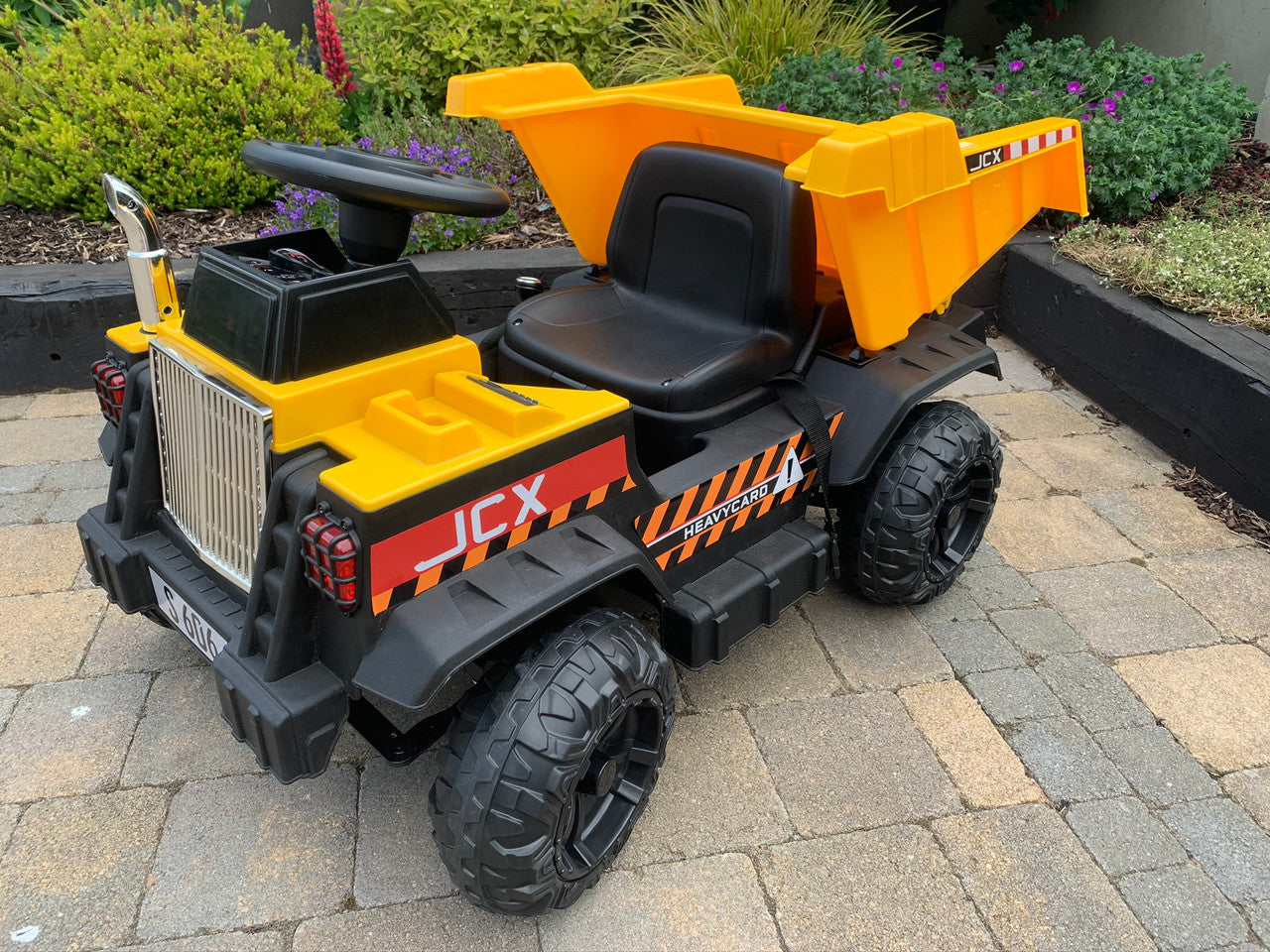 JCX 12V Electric Ride-On Hydraulic Loader Dumper in Yellow