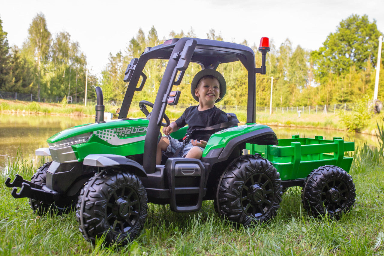 AgriPow 24V Electric Ride-On Tractor with Trailer in Green