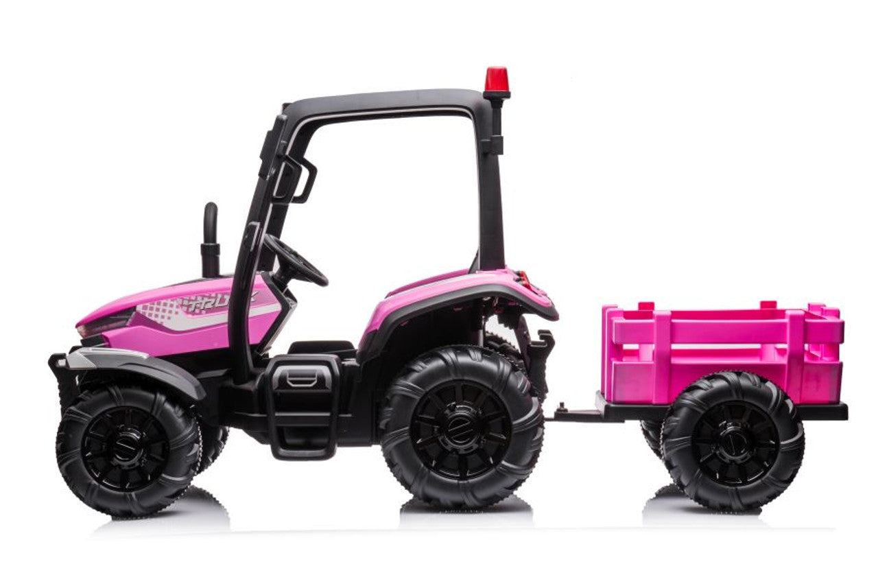 AgriPow 24V Electric Ride-On Tractor with Trailer in Pink