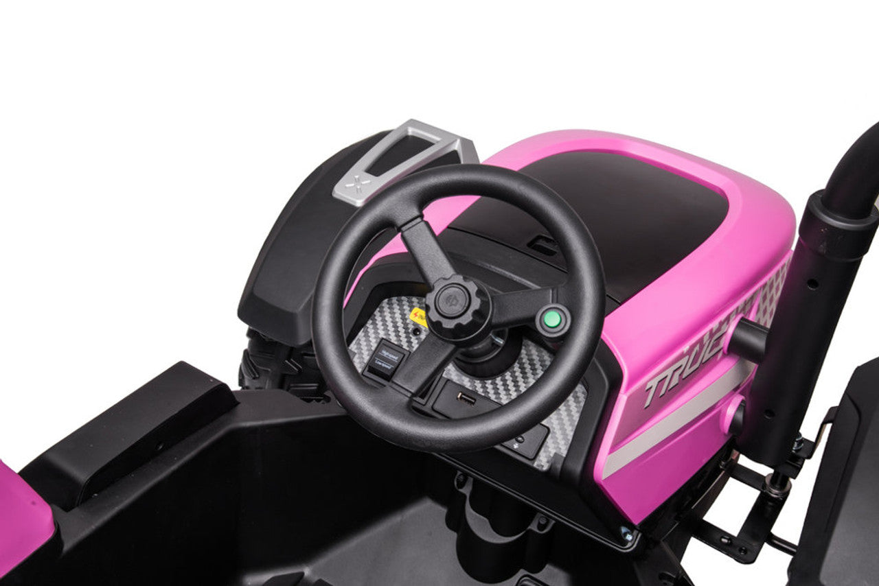 AgriPow 24V Electric Ride-On Tractor with Trailer in Pink
