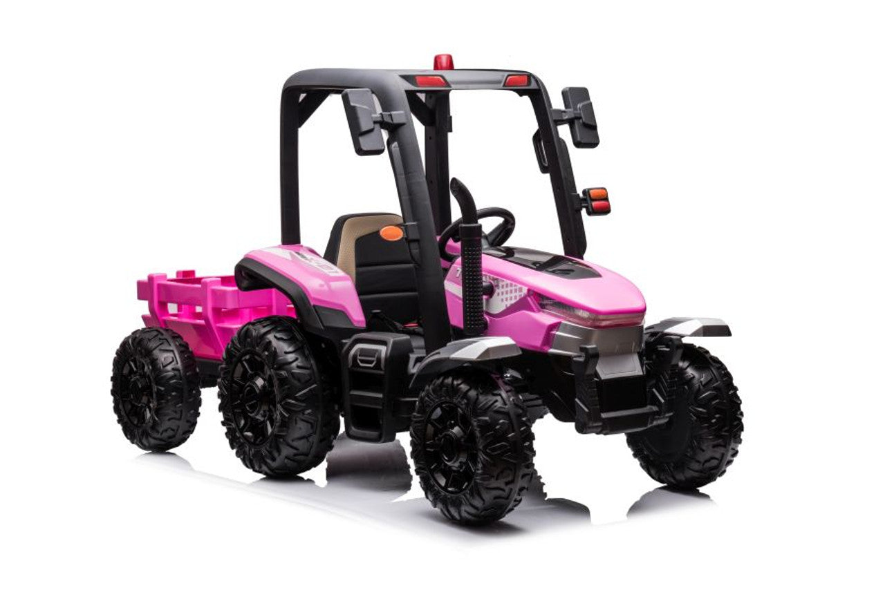 AgriPow 24V Electric Ride-On Tractor with Trailer in Pink