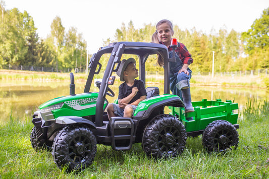 AgriPow 24V Electric Ride-On Tractor with Trailer in Green