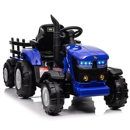 Turbo Harvest 12V Electric Ride On Tractor with Trailer Blue